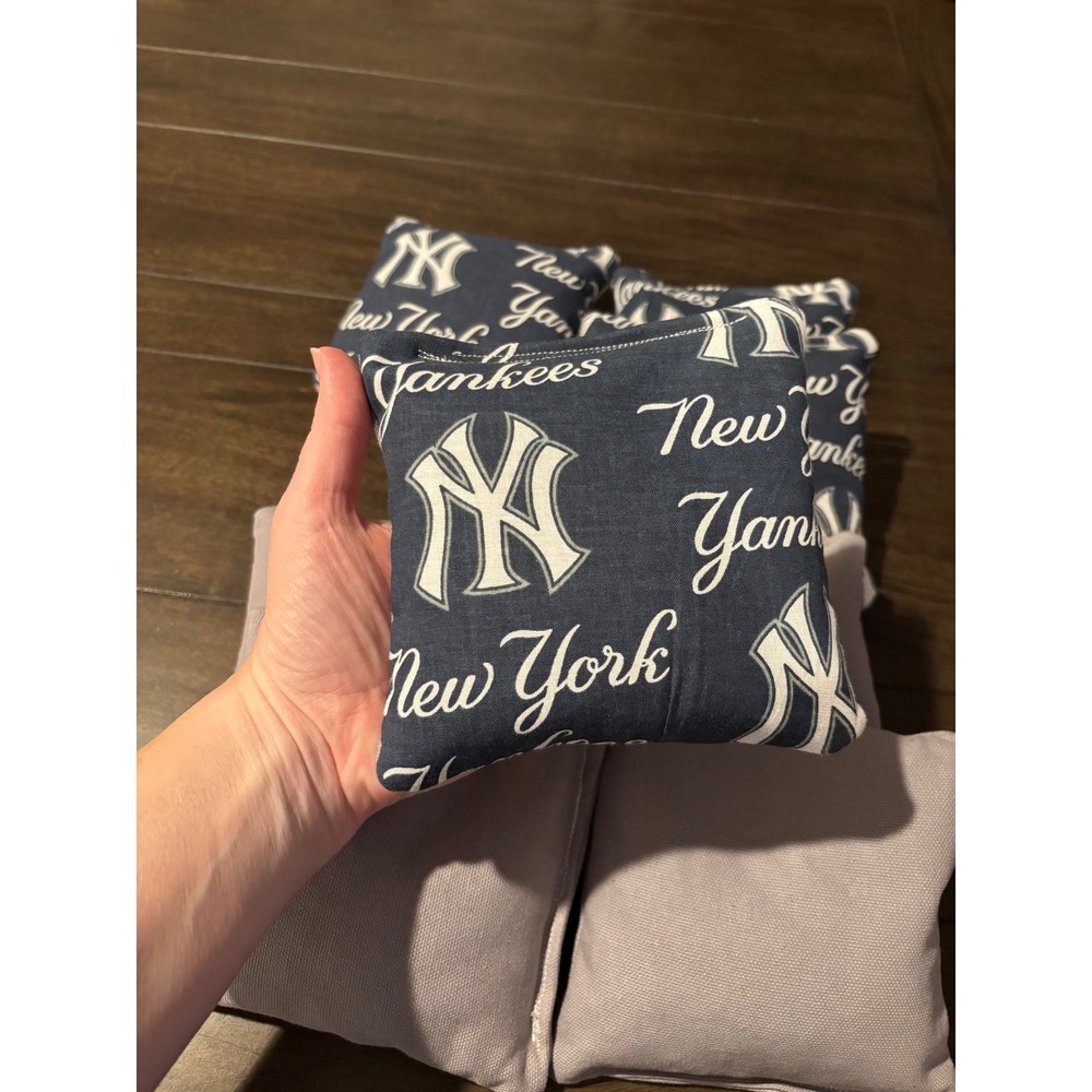 New York Yankees MLB Cornhole Bean Bags Set of 8 Navy Blue Grey Handmade Toss